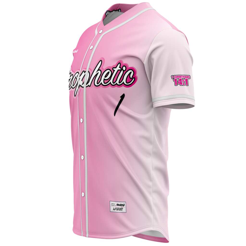 Pink and 2024 blue baseball jersey